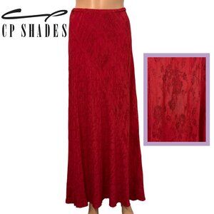CP Shades Sausalito Embroidered Floral Rose Pattern Red Maxi Skirt Size Medium